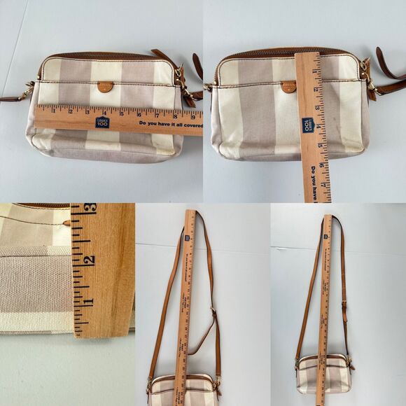 Fossil Sydney Crossbody Purse Bag Taupe And Cream Stripe Zip Closure Handbag - Picture 12 of 12